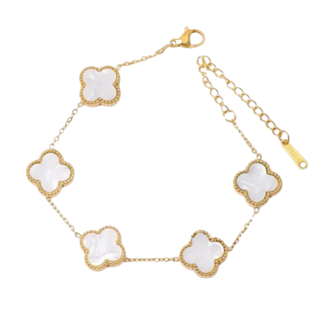 Camila Clover Bracelet – White Mother of Pearl with Gold Finish