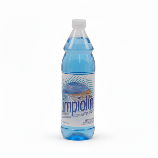 A plastic bottle of Impiolín ice water with blue liquid, a white cap, and a white label featuring the brand name 'Impiolín' and an ice mountain graphic.