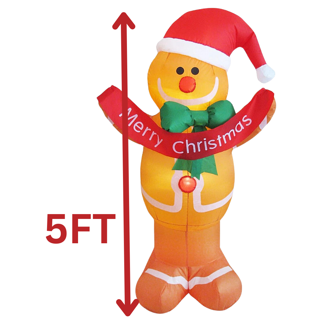 5FT Inflatable Gingerbread Man with Christmas Banner AA2024-0364