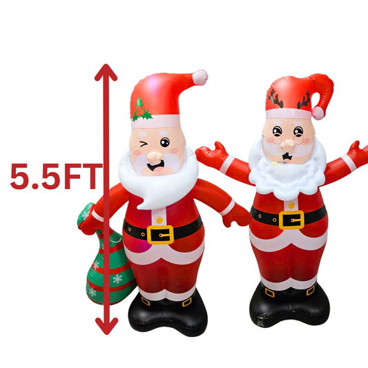 5.5FT Manual Plastic Inflatable Santa - Gift Bag or Antlers Variant