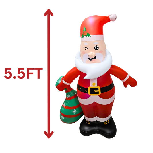 5.5ft Manual Plastic Inflatable Santa - Gift Bag Or Antlers Variant