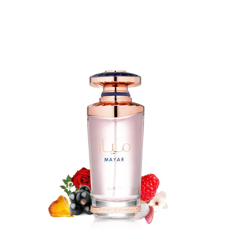 Descubre Lattafa Mayar Eau de Parfum para mujer de 100 ml. Fragancia floral frutal con un fondo de vainilla en Farmacias Savia Puerto Rico. 4