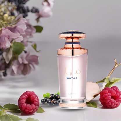 Descubre Lattafa Mayar Eau de Parfum para mujer de 100 ml. Fragancia floral frutal con un fondo de vainilla en Farmacias Savia Puerto Rico. 3
