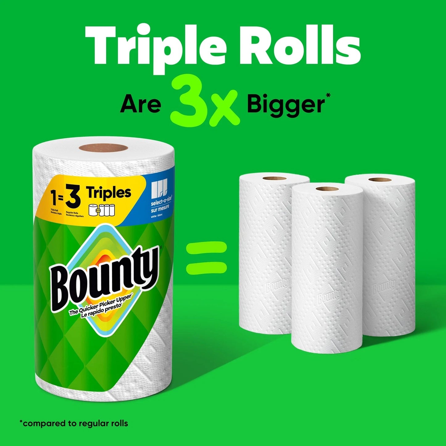 Bounty Select-A-Size Paper Towels with Prints – 2 Triple Rolls = 6 Regular Rolls