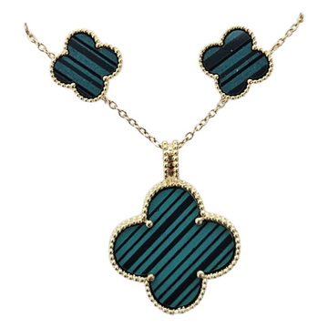 Fortuna Clover Enamel Necklace & Earrings Jewelry Set