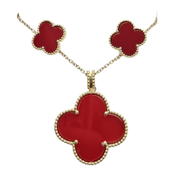 Pasión Red Clover Enamel Necklace & Earrings Jewelry Set