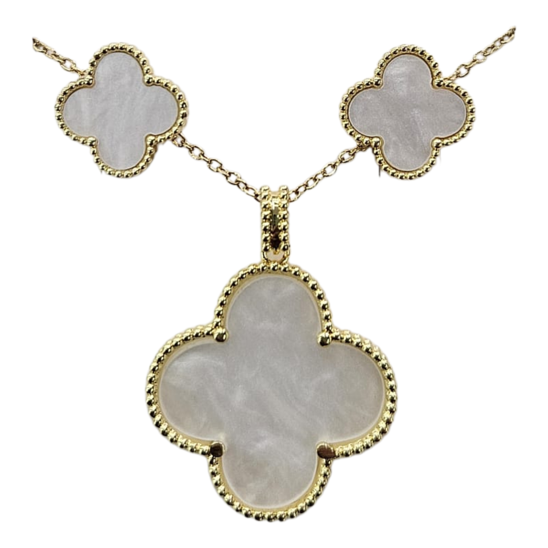 Isabella White Clover Enamel Necklace & Earrings Jewelry Set