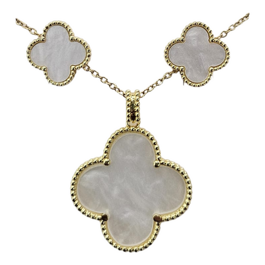 Isabella White Clover Enamel Necklace & Earrings Jewelry Set