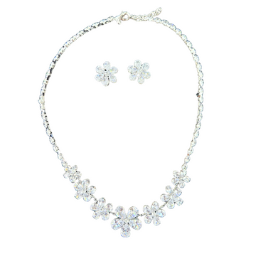 Floral Crystal Necklace & Earrings Jewelry Set