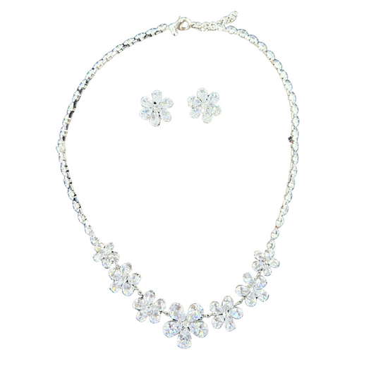 Floral Crystal Necklace & Earrings Jewelry Set