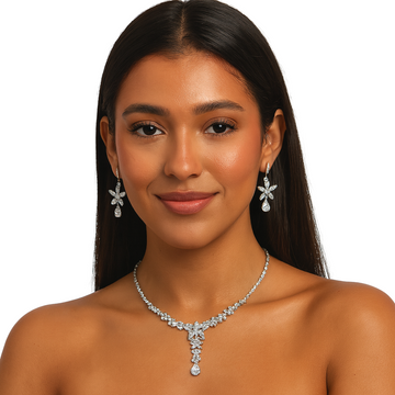 Estrella Crystal Floral Necklace & Earrings Jewelry Set