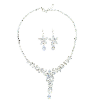Estrella Crystal Floral Necklace & Earrings Jewelry Set