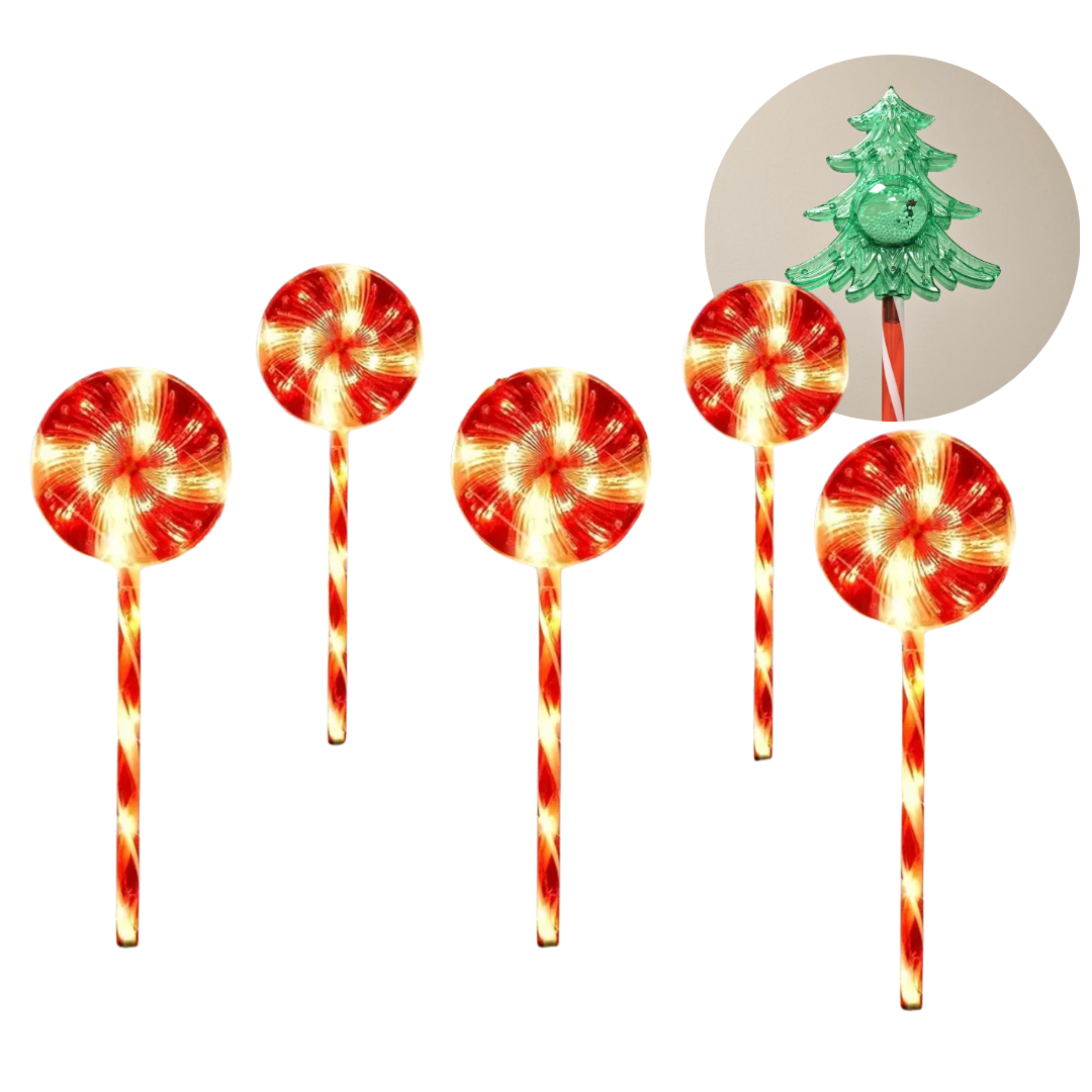 Solar Stake Holiday Lights – Peppermint (5-Pack) & Christmas Tree (3-Pack) (AA2025-4-70 / AA2025-4-71)