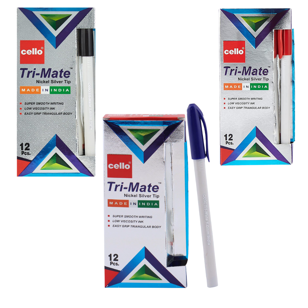 Pack de 12 bolígrafos Tri‑Mate con cuerpo triangular ergonómico